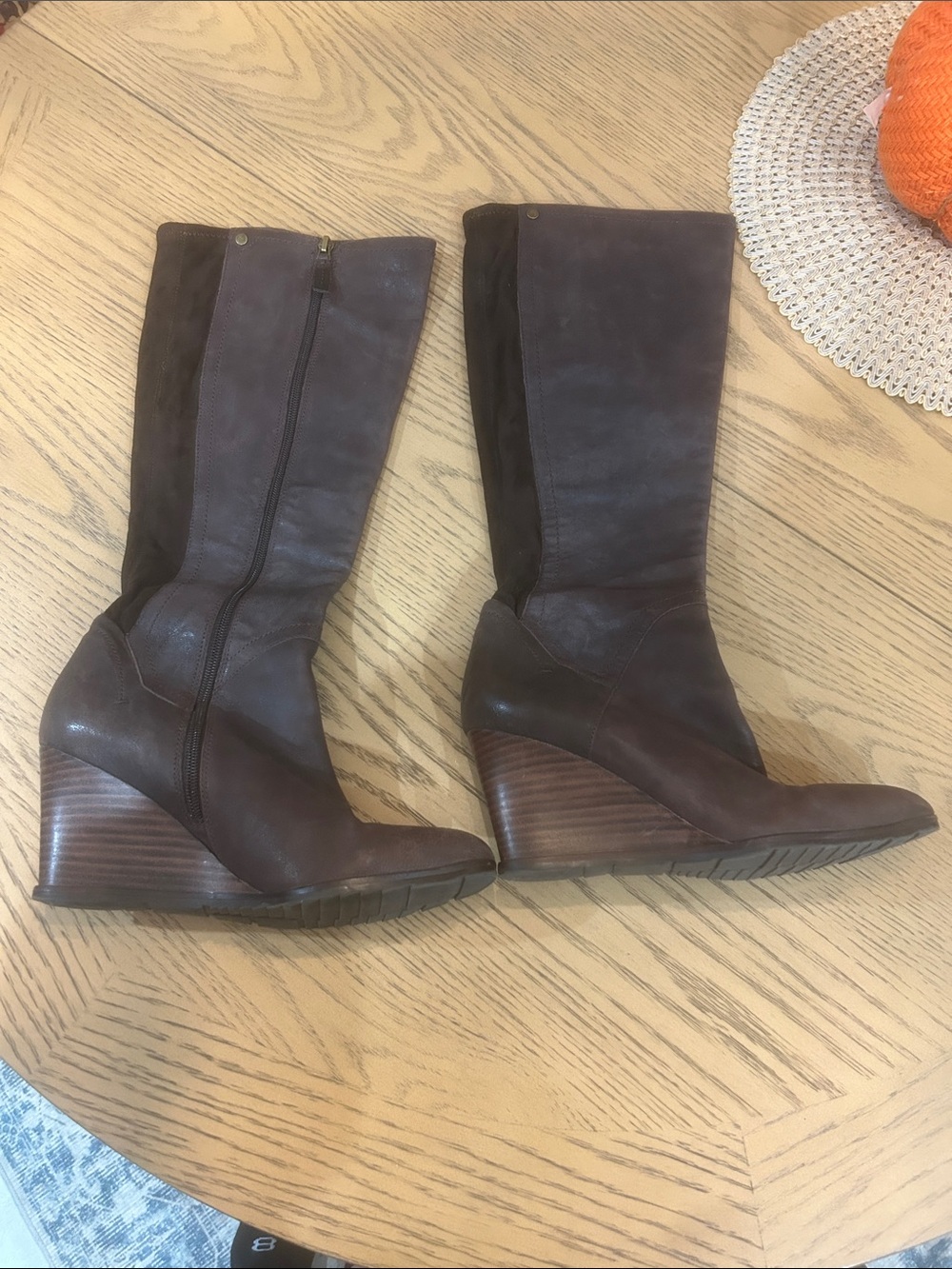 Franco Sarto Women’s Brown Leather Wedge Knee High Boots Size 10